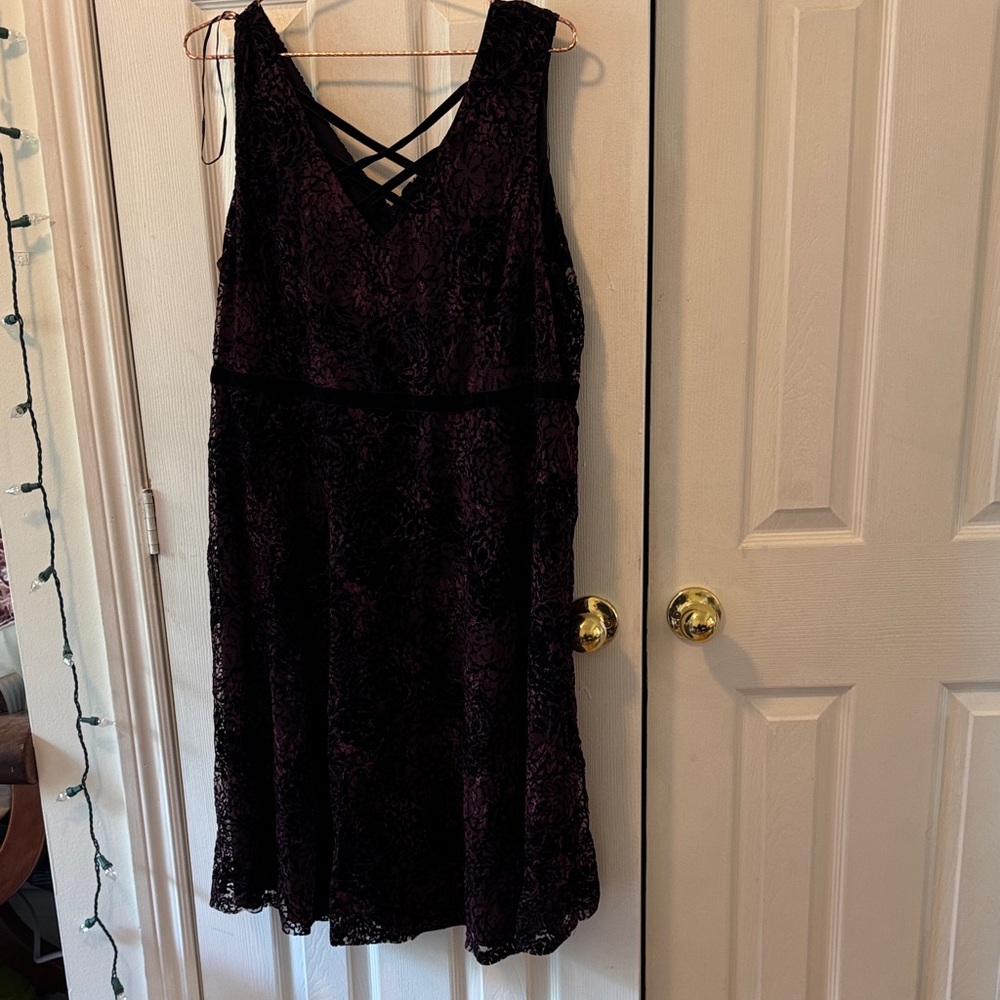 Michel Studio Purple Lace Midi Dress